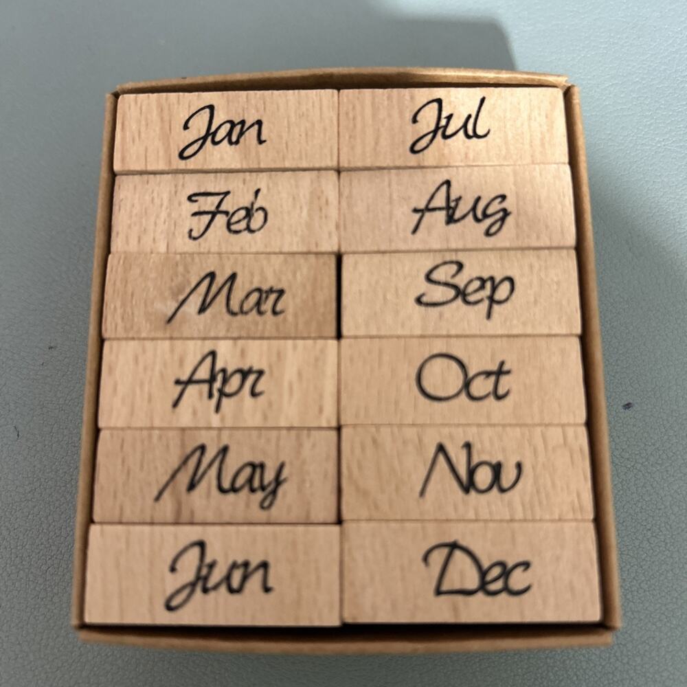 Perfect Imprint Wooden Stamp Set Months Jan-Dec Journaling Scrapbooking New - Picture 3 of 6